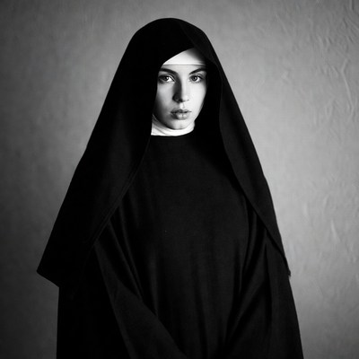 Young nun in black habit