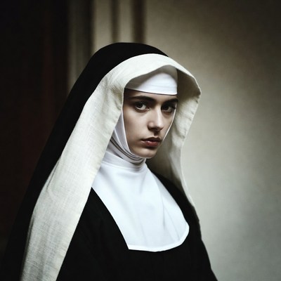 Young nun in black and white habit
