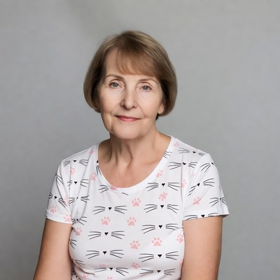 Senior woman in cat paw pajamas