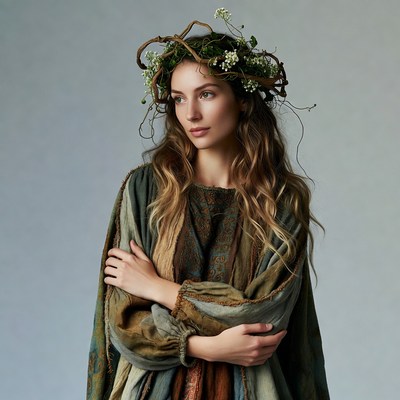 Woman wearing floral twig crown