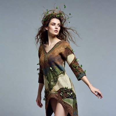 Woman in leafy wreath and dress