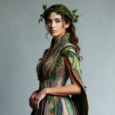 Woman in green vine dress