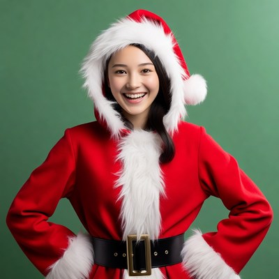 Asian woman in Santa hoodie