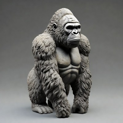 Realistic gray gorilla statue
