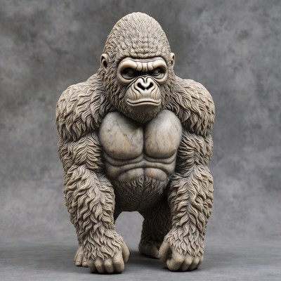 Realistic gorilla statue on gray background