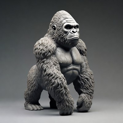 Gray Gorilla Statue Standing Pose