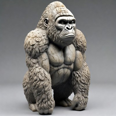 Muscular silverback gorilla statue