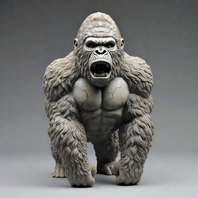 Roaring Silverback Gorilla Statue