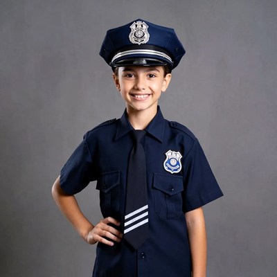 Boy in police uniform smiling