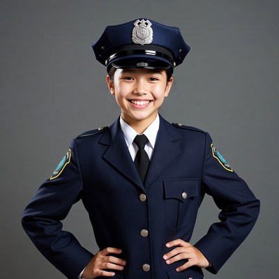 Asian girl in police uniform
