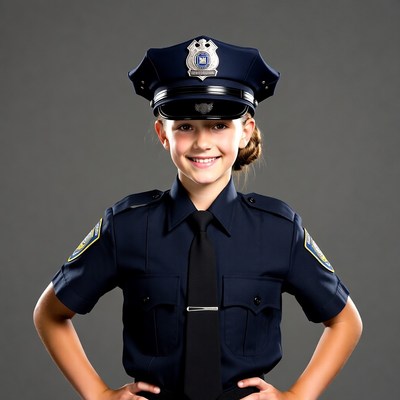 Girl in police uniform smiling