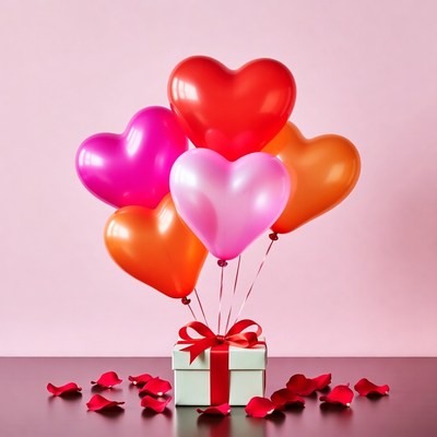 Heart Balloons Bouquet with Gift Box