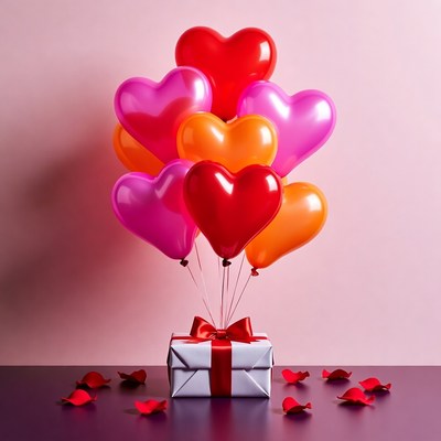 Heart Balloons Bouquet with Gift Box