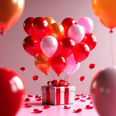 Red White Orange Balloons Gift Box