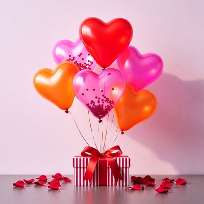 Heart Balloons Bouquet with Gift Box