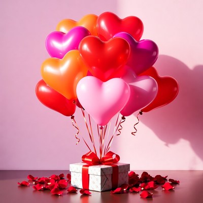 Heart Balloons Bouquet with Gift Box