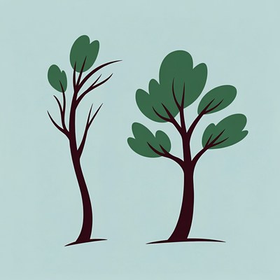 Two Green Cartoon Trees Illustration
