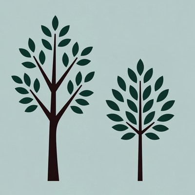 Two Green Trees Silhouette Illustration
