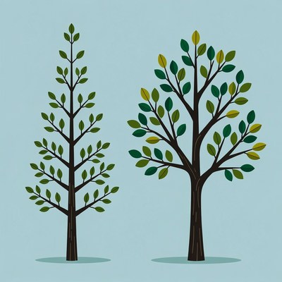 Pine Tree and Deciduous Tree Illustration