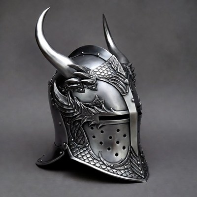 Black Viking Helmet with Dragon Horns