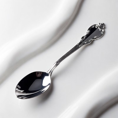 Silver ornate spoon on white background