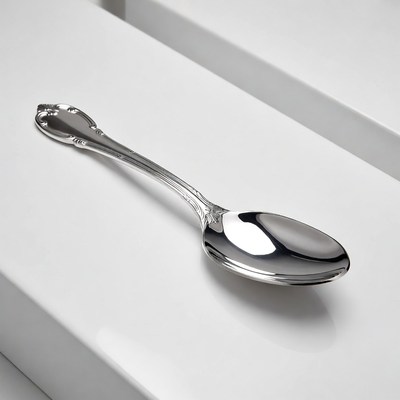Silver ornate spoon on white background