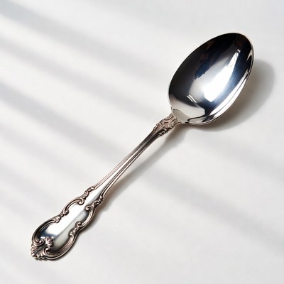 Shiny silver serving spoon