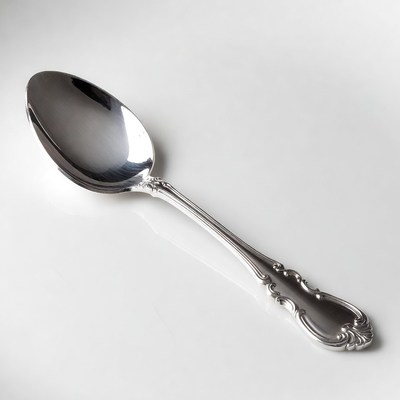 Shiny silver serving spoon