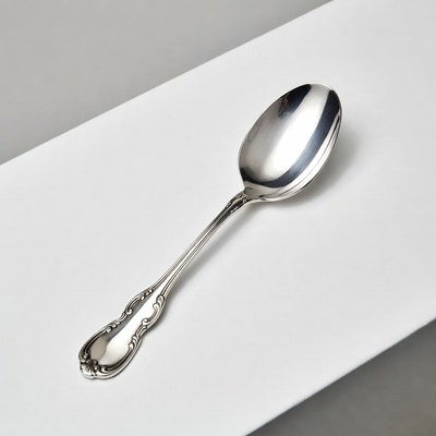 Silver ornate teaspoon on white background