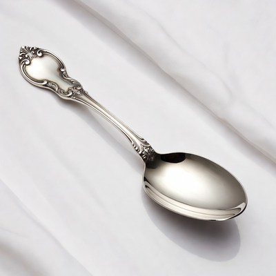Elegant Silver Spoon on White Fabric