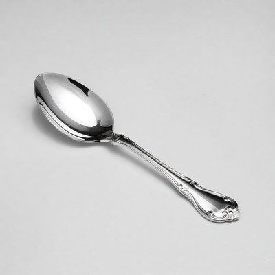 Shiny silver serving spoon