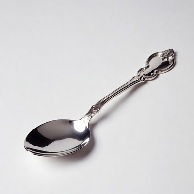 Silver ornate spoon on white background