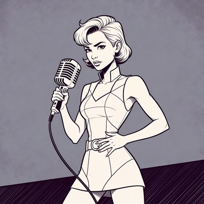 Blonde woman holding microphone