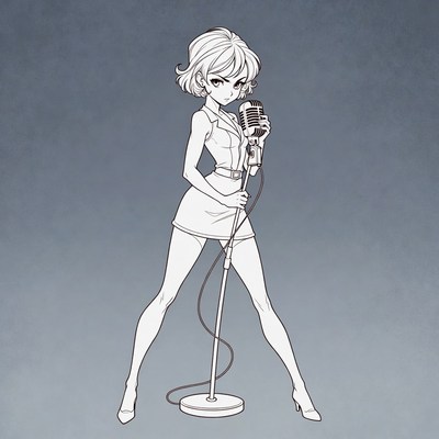 Anime girl singing with microphone