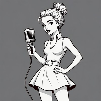 Woman singing into microphone illustration