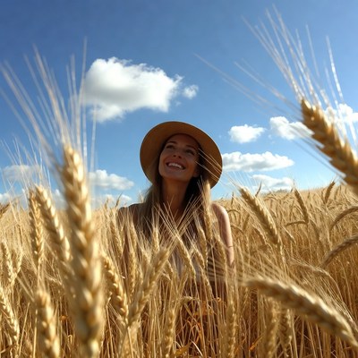 Woman smiling in wheat field