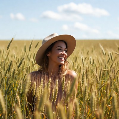 Smiling woman in wheat field