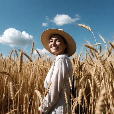 Woman smiling in wheat field