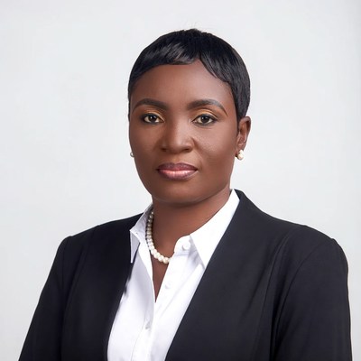 African woman in black blazer suit