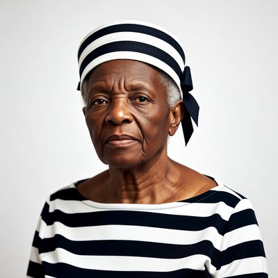 Elderly African-American woman in striped outfit