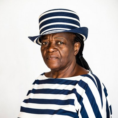 African-American woman in striped hat