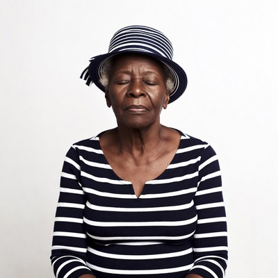 Elderly African-American woman in striped hat
