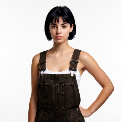 Woman in brown overalls