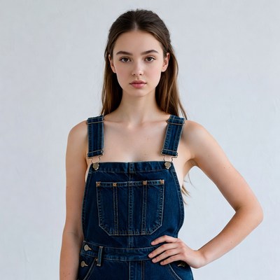 Young woman in denim overalls
