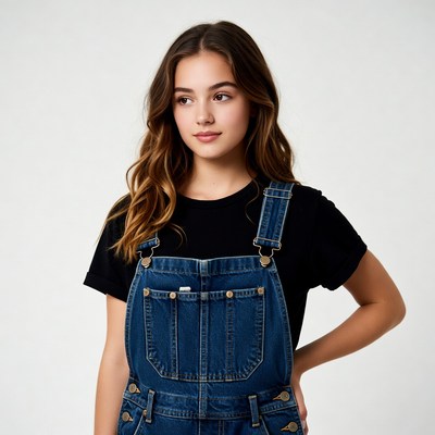 Teen girl in blue overalls