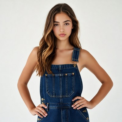 Young woman in denim overalls