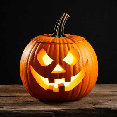 Jack-o'-lantern on wooden surface