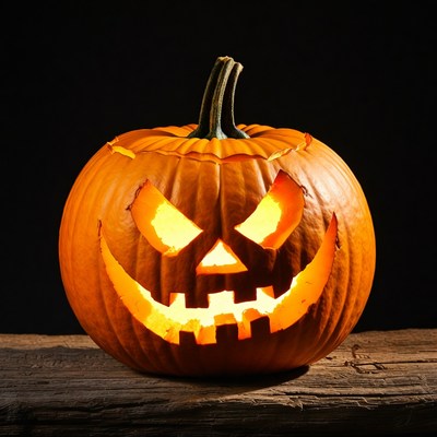 Jack-o'-lantern on wooden surface