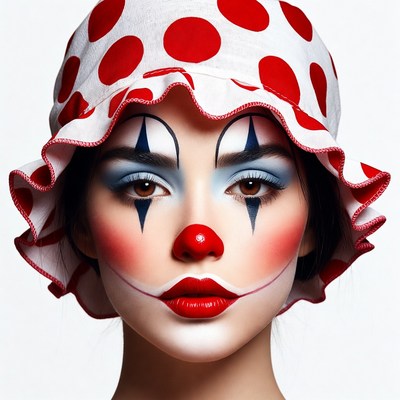 Woman in red polka dot clown hat