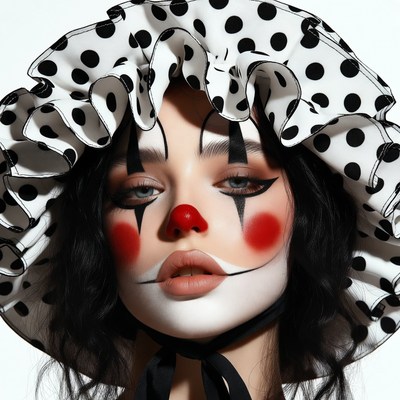Woman in polka dot clown hat